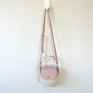 Tommy Bahama Straw Purse Raffia Woven Wicker Basket Crossbody Bag Pink Vacation